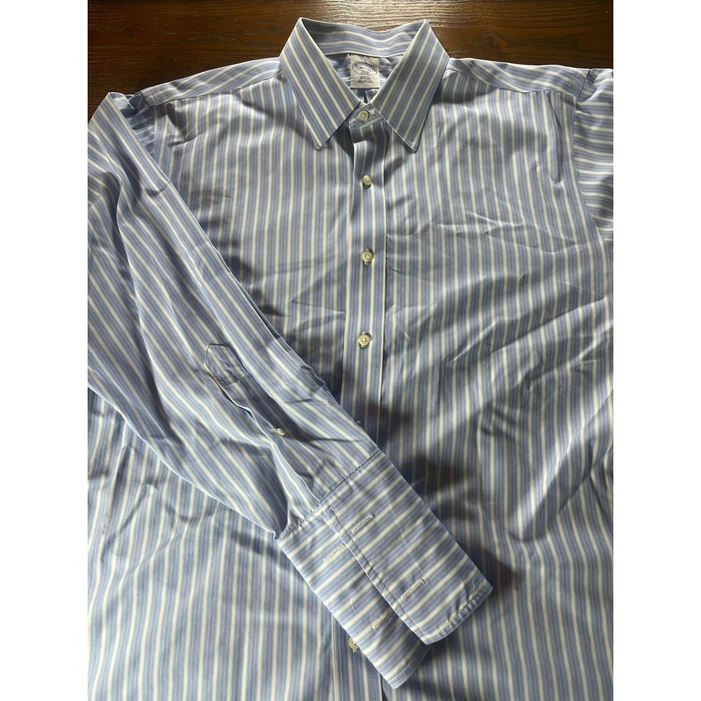 Brooks Brothers 346 Men's 16.5-33 Blue White Stripe Slim Fit Button Down Shirt